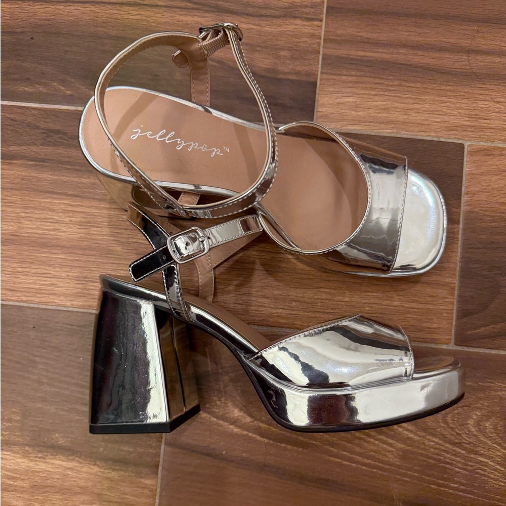 Jellypop Metallic Block Heel Sandals